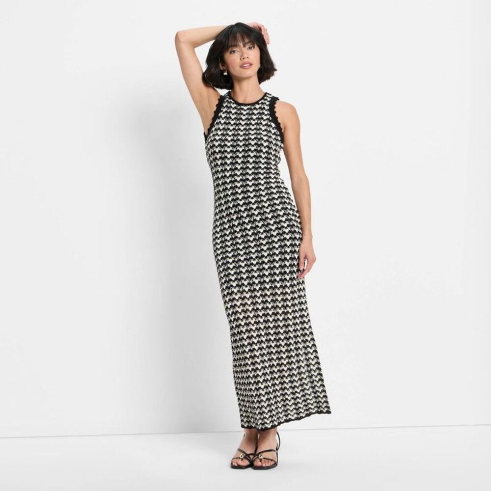 Elegant Black and White Swewter Dress, Layering, Slenderizing